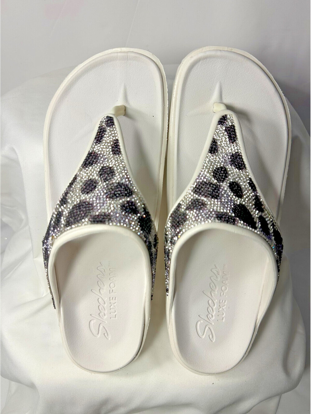 Skechers Foamies Cali Breeze 2.0 Uproar Rhinestone Leopard Sandal White Size 8
